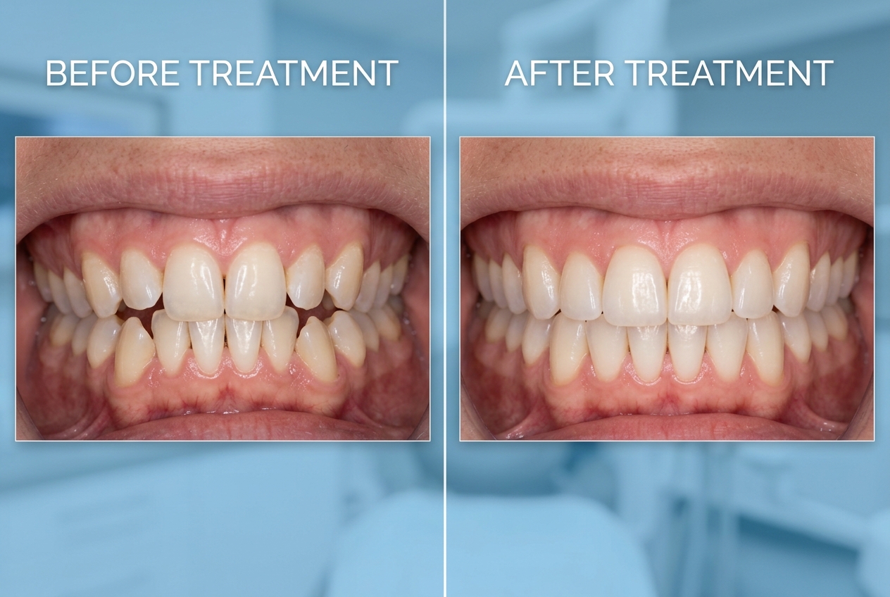 Orthodontic braces treatment before and after