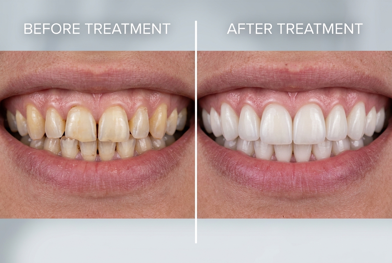 Smile makeover veneer treatment before and after
